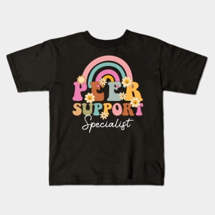 Peer Support Specialist Mental Health Awareness Groovy Rainbow Kids T-Shirt